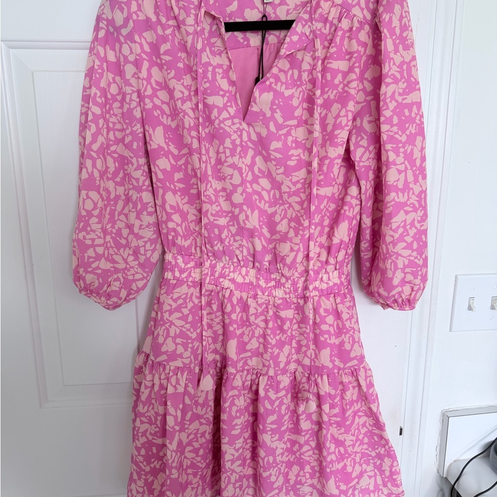 Pinch Pink and Cream Patterned Dress